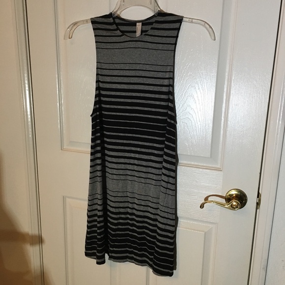 American Apparel Black Grey Dress Olivia Striped Jersey Tank Shift Flowy XS - Picture 1 of 4